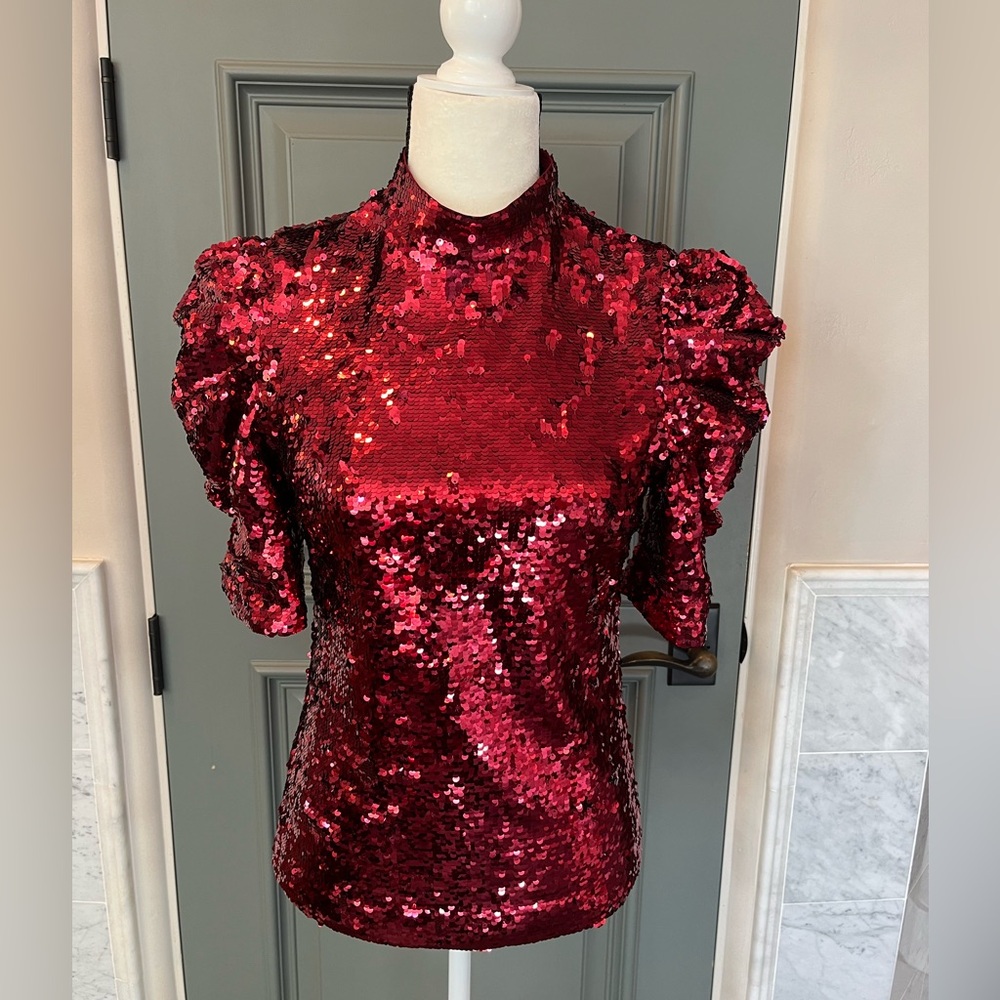 Alice + Olivia red sequins top size 8